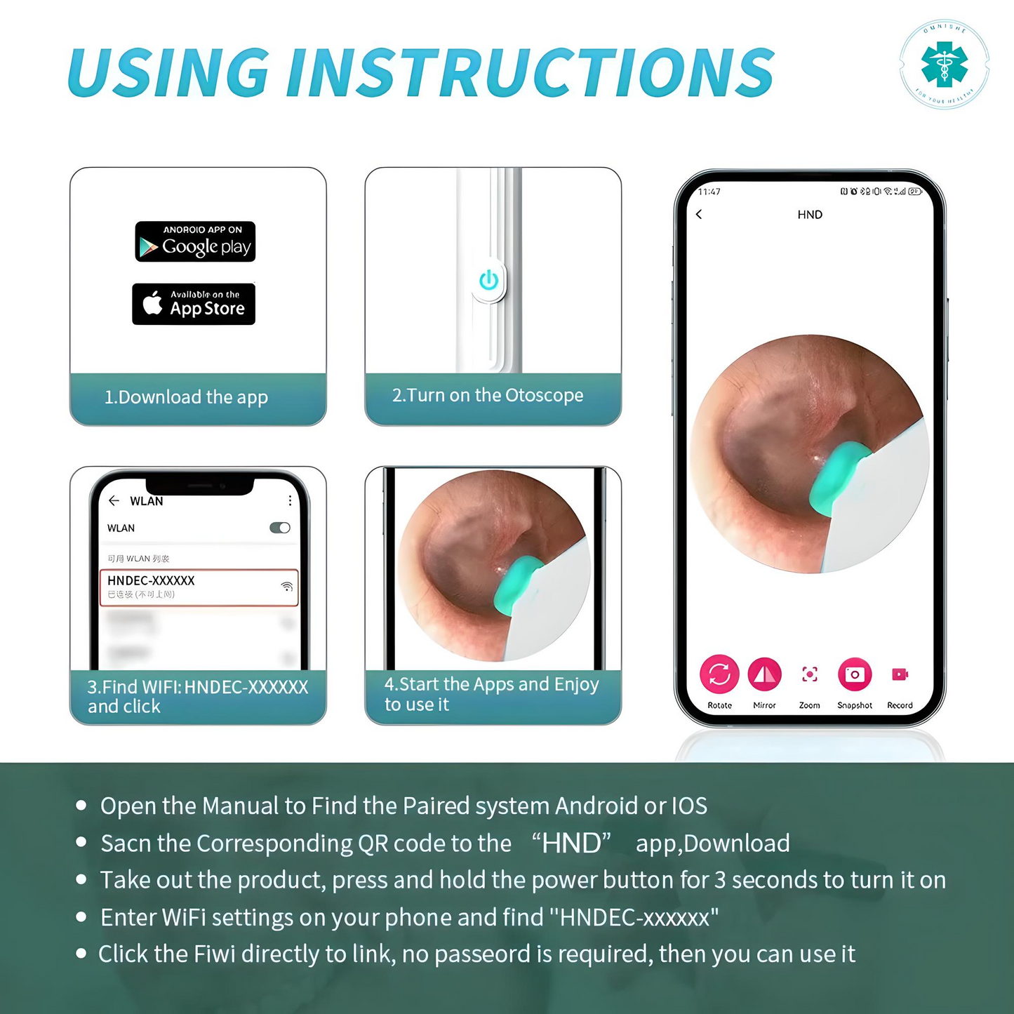 Omnishe™ Earwax Removal Tools With Camera / Ear Sticks Otoscope / Take Photo&Video in APP (High Results)